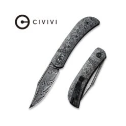 Couteau Appalachian Drifter Lame Lisse Damascus 7.5cm Manche Gris/noir Fibre De Carbone G-10 CIVIVI