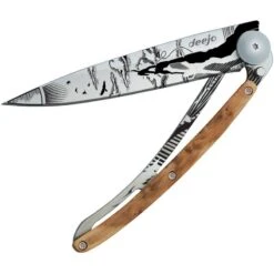 Couteau Deejo Tatoo Escalade Lame 9.5cm Lisse Manche Bois De Genévrier