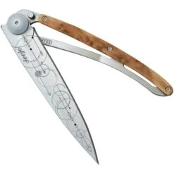 Couteau Deejo Tatoo Géométrique Lame 7.6cm Lisse Manche En Genévrier