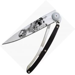 Couteau Deejo Tatoo Grizzly Lame 9.5cm Lisse Manche Bois D'ébène