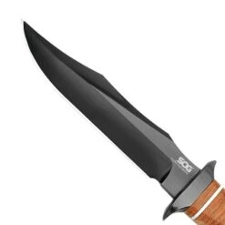 Couteau SOG Super Bowie Lame 19cm Lisse Noir Manche Cuir - SB1T -Magasin De Couteaux couteau sog super bowie lame 19cm lisse noir manche cuir sb1t 1