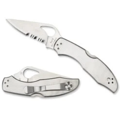 Couteau Spyderco Byrd Meadowlark 2 Lame Semi Dentelé 7.5cm Manche Acier Inoxydable BY04PS2