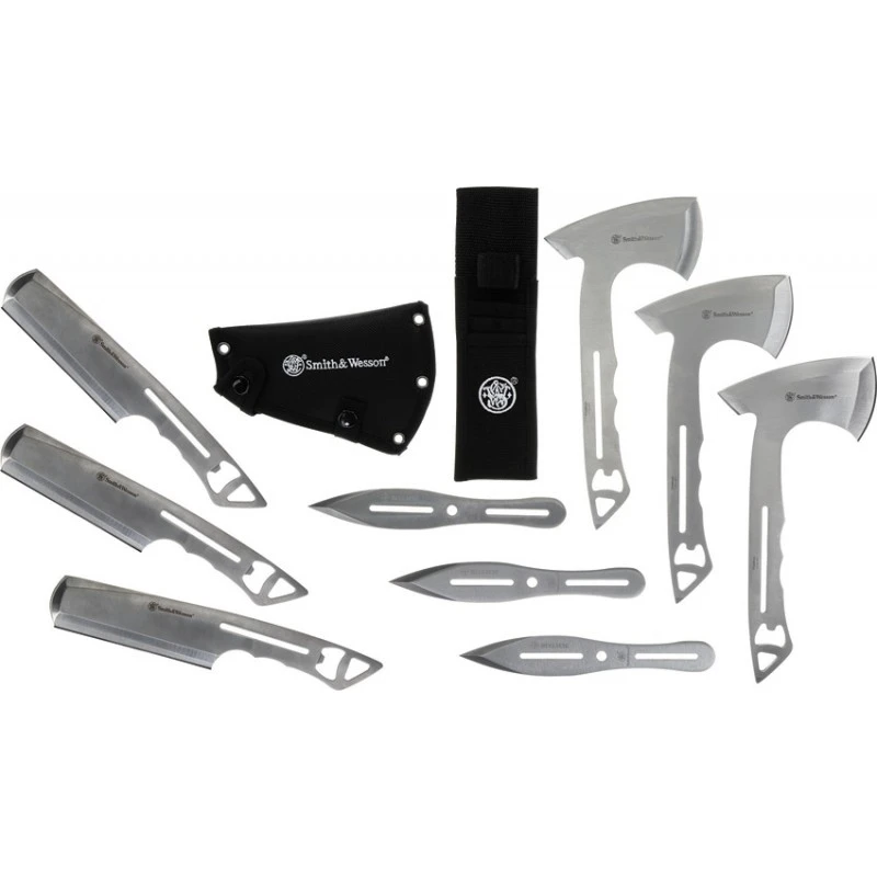 Ensemble De Hache, Couteau Et Couperet à Lancer Smith & Wesson 3 Ensemble De Hache, Couteau Et Couperet à Lancer Smith & Wesson